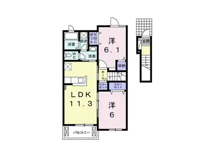 ピアッツァII(2LDK/2階)の間取り写真