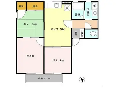 メュールパレ松本 II(3DK/2階)の間取り写真