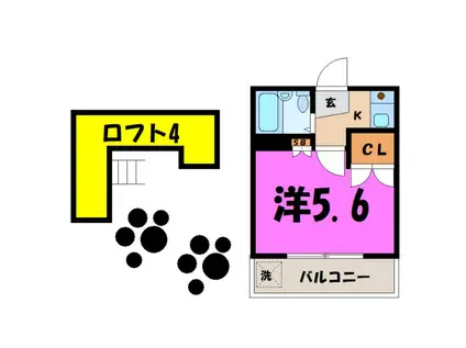 ソレイユ若葉セブンツー(1K/2階)の間取り写真