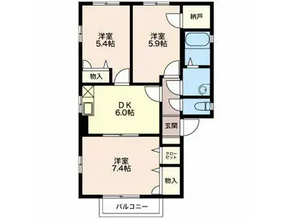 ディアスウインドウ(3DK/1階)の間取り写真