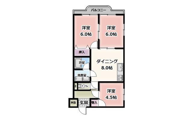サンライフあけぼの(3DK/4階)の間取り写真