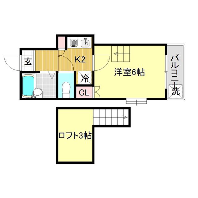 オクトスクエア(1K/2階)の間取り写真