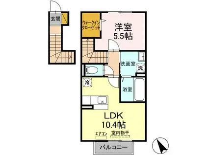 ボヌールヴィー(1LDK/2階)の間取り写真