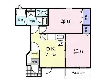 エレガンシャトーA(2DK/1階)の間取り写真