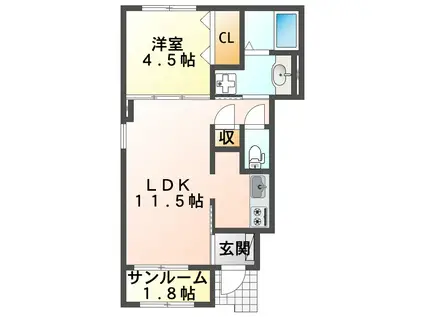 パルファン南落合02(1LDK/1階)の間取り写真