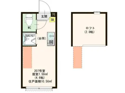 ハーモニーテラス南砂町(ワンルーム/2階)の間取り写真