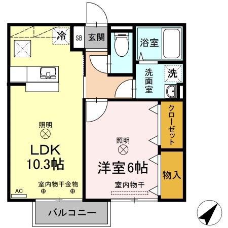 プレミールB棟(1LDK/1階)の間取り写真