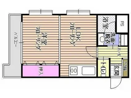 福岡市中央区今川//マンション/2K/プラージュ大濠(1LDK/2階)の間取り写真
