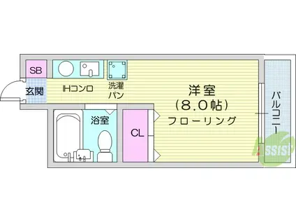 ベルシティ泉水(ワンルーム/2階)の間取り写真