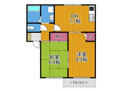 聖ソレアードA棟(2DK/2階)の間取り写真