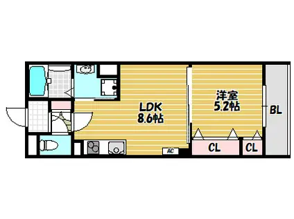 ピレーネ焼野(1LDK/3階)の間取り写真