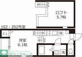 ハーモニーテラス鶴田II(1K/2階)の間取り写真