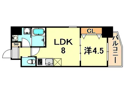 エステムコート三宮駅前IIアデシオン(1LDK/13階)の間取り写真