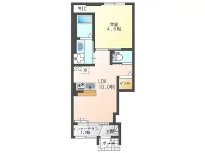 イーストヒルズI(1LDK/1階)の間取り写真