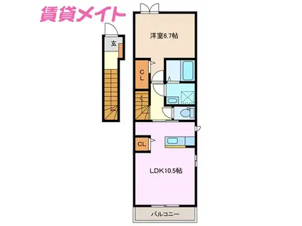 モダンフリシュB棟(1LDK/2階)の間取り写真