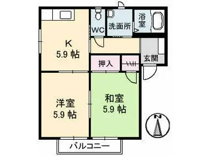 フォーレスフィッシュ(2K/2階)の間取り写真