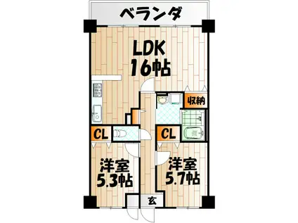 ルワージュ天神町(2LDK/9階)の間取り写真