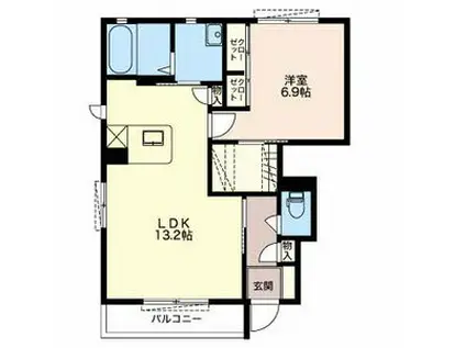 コーポソレイユV(1LDK/1階)の間取り写真