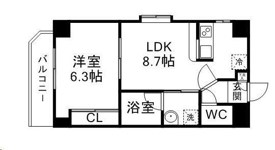 ガーデンロッジI(1LDK/6階)の間取り写真