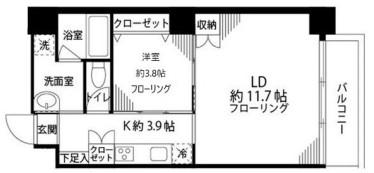 恩京アムールビル(1LDK/9階)の間取り写真