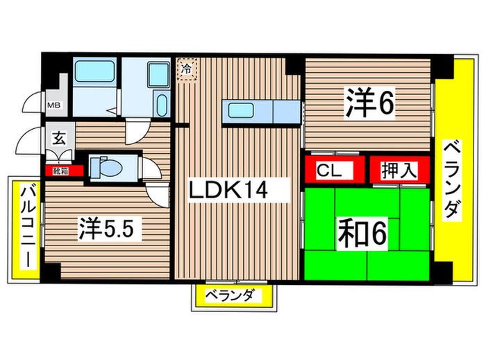 パークヒルズ天水(3LDK/2階)の間取り写真