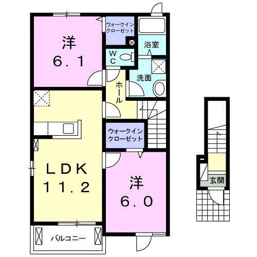 W・クイーンバリー A(2LDK/2階)の間取り写真