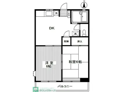 JR横浜線 中山駅(神奈川) 徒歩5分 3階建 築38年(2DK/3階)の間取り写真
