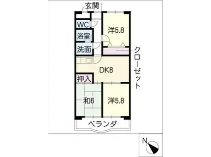 PEARWOODS小鷹野(3DK/1階)の間取り写真