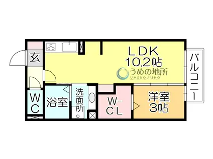 プランドールB(1LDK/2階)の間取り写真