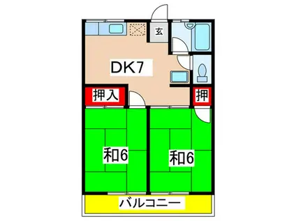 サンハイム桜ガ丘(2DK/2階)の間取り写真