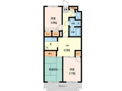 プライムアーバン武蔵小金井(3DK/2階)の間取り写真