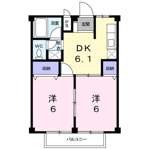リバーサイドビラII(2DK/1階)の間取り写真