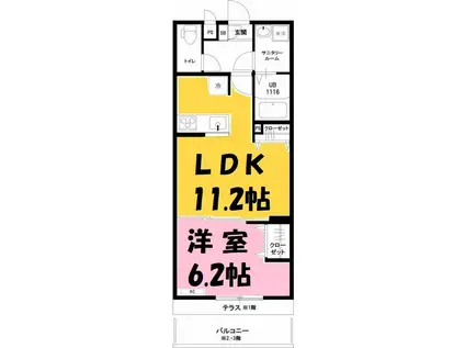 HANA2012(1LDK/1階)の間取り写真