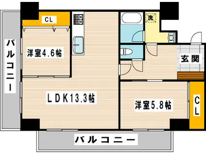 プランドール一枝(2LDK/6階)の間取り写真