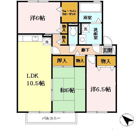 グレイスコート C棟(3LDK/2階)の間取り写真