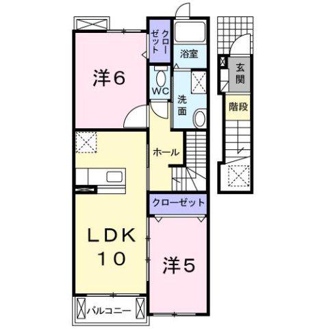 クレストコート(2LDK/2階)の間取り写真