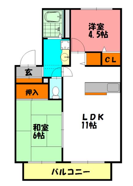 ディアス錦が丘(2LDK/1階)の間取り写真