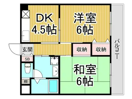 リバティ武庫之荘(2DK/3階)の間取り写真