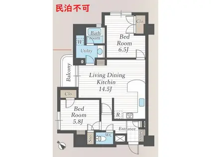 グランドステージ初台 2面採光 A(2LDK/7階)の間取り写真
