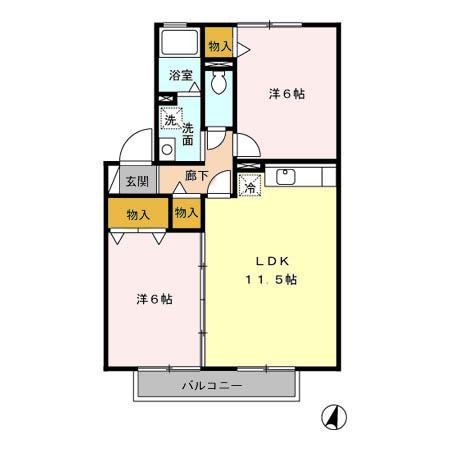ウィルモア西梶尾 A棟(2LDK/2階)の間取り写真