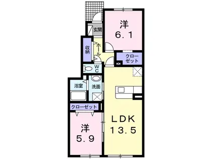 滝川市黄金町西1丁目2LDKアパート(2LDK/2階)の間取り写真
