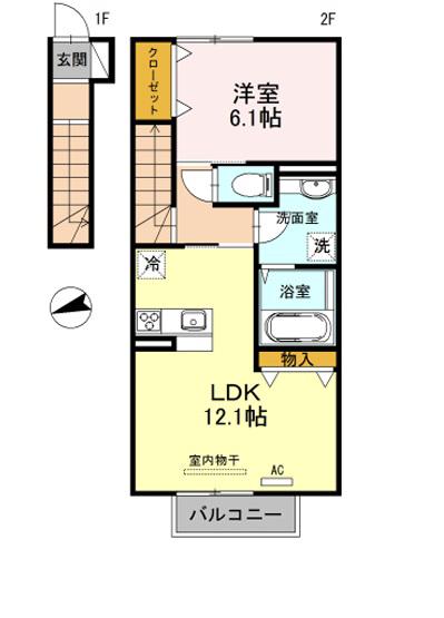 フォルティス(1LDK/2階)の間取り写真