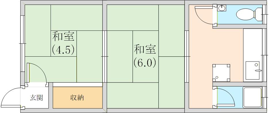 丸福アパート(2K/2階)の間取り写真