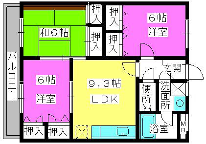サンコーポフジII(3LDK/1階)の間取り写真