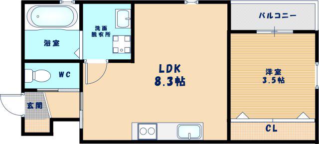 岩伸リバーコート住吉(1LDK/1階)の間取り写真