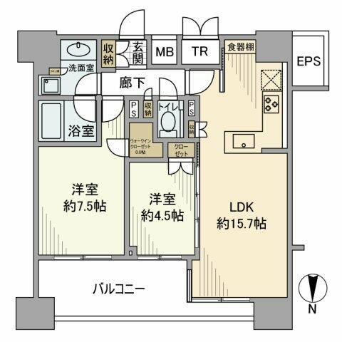 グランリビオ芝大門(2LDK/16階)の間取り写真