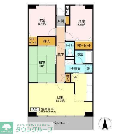 ルーチェ緑が丘B(3LDK/1階)の間取り写真