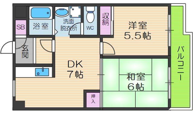 グランディー小路(2DK/2階)の間取り写真