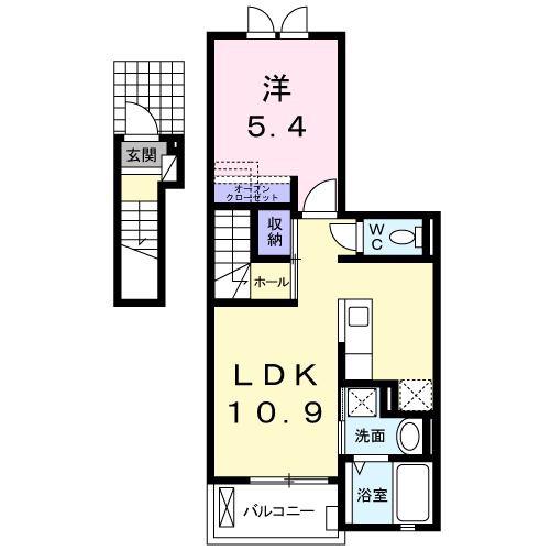 ラヴィータII(1LDK/2階)の間取り写真