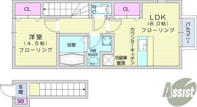 TERRACE太子堂(1LDK/2階)の間取り写真
